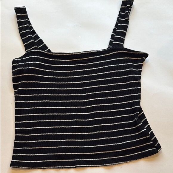 URBAN OUTFITTERS Project Social T Black White Fitted Crop Tank Top Stripe Small - Picture 6 of 6